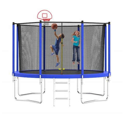 Outdoor 12 Ft Metal Trampoline With Basketball Board And Ball And