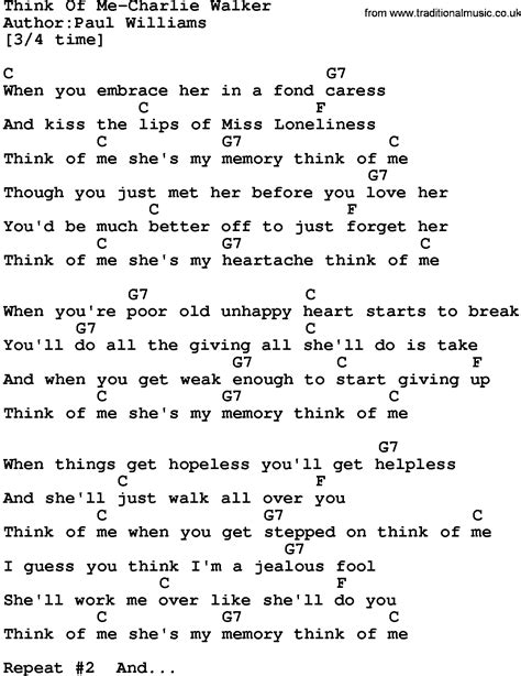 Country Music:Think Of Me-Charlie Walker Lyrics and Chords