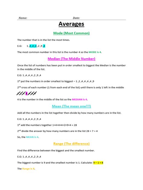 Averages Worksheet Updated TY | PDF 