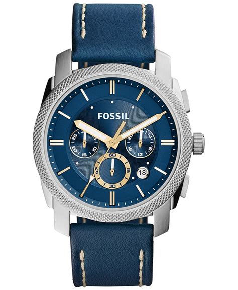 Fossil Mens Chronograph Machine Blue Leather Strap Watch 45mm Fs5262 Macys