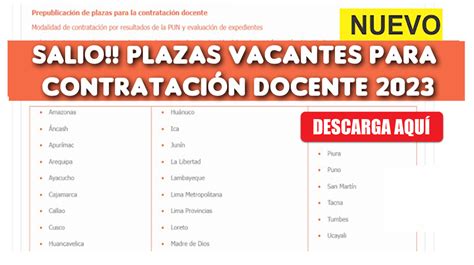 AtenciÓn Salió Plazas Vacantes Para Contratación Docente 2023 El