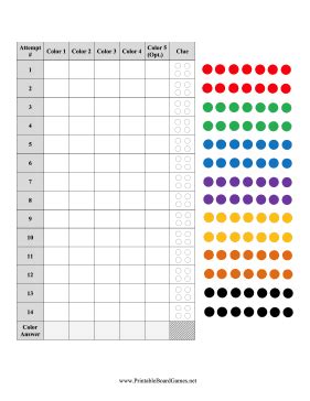 Printable Master Code Breaker