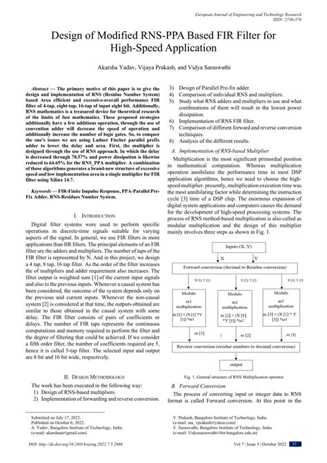 PDF Design Of Modified RNS PPA Based FIR Filter For High Speed