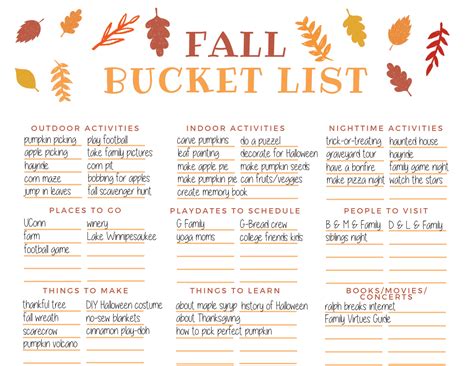 Fall Bucket List Ideas And Printable