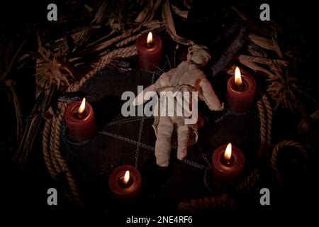 Occultist Dripping Hot Wax On Voodoo Doll Magic Rituals Black Spell Horror Stock Photo Alamy