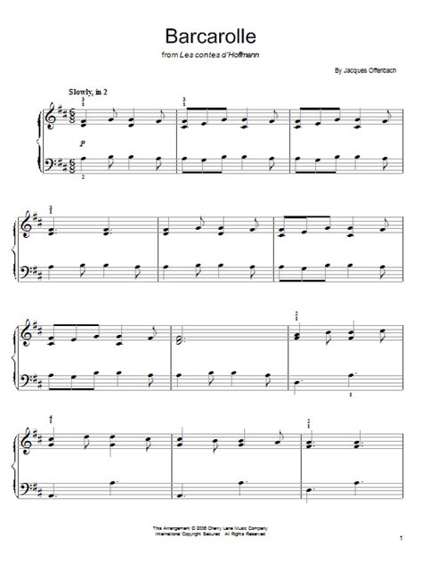 Barcarolle By Jacques Offenbach Sheet Music For Easy Piano At Sheet