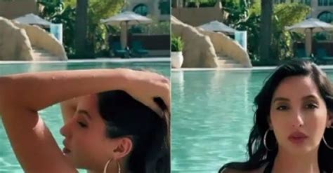 Black swimsuit म नर फतह न दखए कतलन तवर Viral हई Hot Pics Nora Fatehi shares