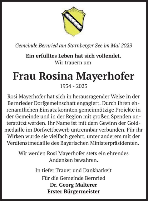 Traueranzeigen Von Rosina Mayerhofer Trauer Merkur De