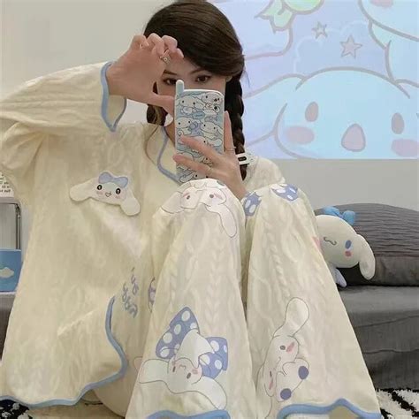 Kawaii Miniso Cinnamoroll Womens Milk Silk Pajamas Set Anime Kuromi