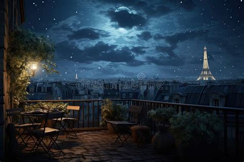 Night View of Paris with Eiffel Tower from the Terrace, AI Generated ...