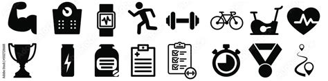 Fitness Vector Icon Set Sport Illustration Sign Collection Workout