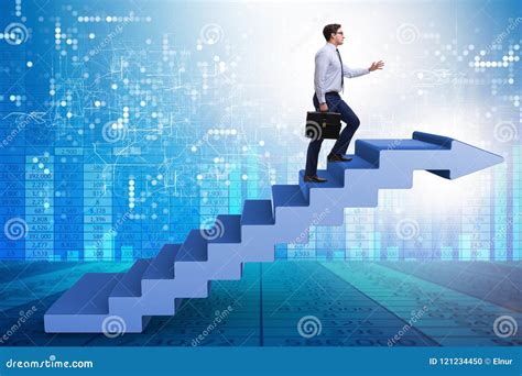 The Businessman Climbing Career Ladder In Business Concept Stock Photo