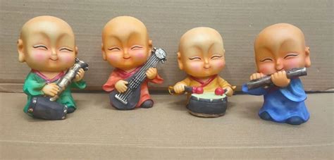 Multicolor Baby Monk Polyresin Statues Set For Interior Decor Size