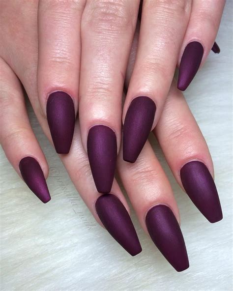 Plum Deep Berry Wine Colored Matte Long Coffin Nails Both Color