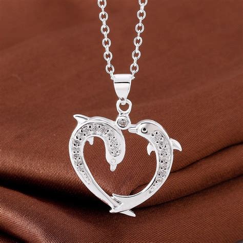 Hermoso Collar Corazón Amor Delfín Swarovski Elements Plata 299 00