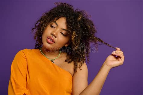 An African American Woman With Curly Stock Image Image Of Portrait