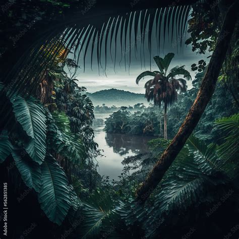 Amazon Rainforest Landscape-Generative AI Stock Illustration | Adobe Stock