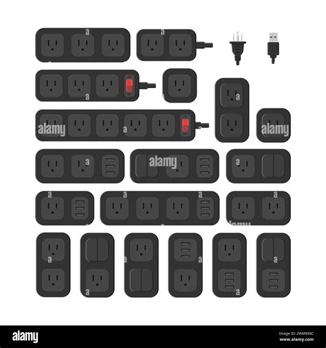 Power Outlet Plug Extension Strip American Type B Vector Flat