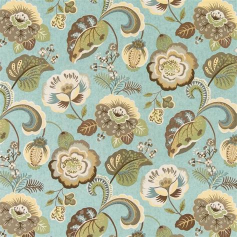 Belize Aqua Floral Prints Upholstery Fabric By The Yard KB041 KOVI