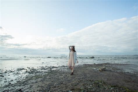 Full Length Portrait Of Brunette Woman 30 S Years Old Resting Outdoors Stock Image Image Of