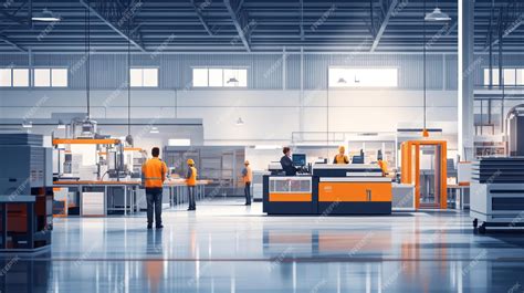 industrial factory interior  workers overseeing production lines