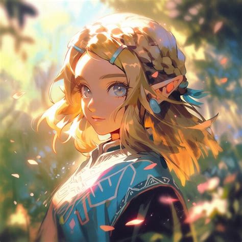 Anime Girl With Long Blonde Hair And Blue Eyes In A Field Of Flowers Generative Ai Premium AI