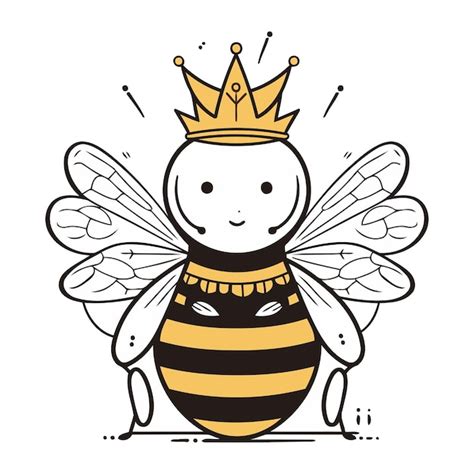 Premium Vector Cute Cartoon Bee With Crown On White Background Vector