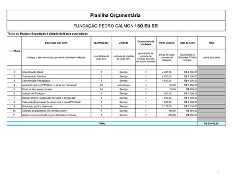 Calam O Planilha Or Ament Ria Projeto S Eu Sei