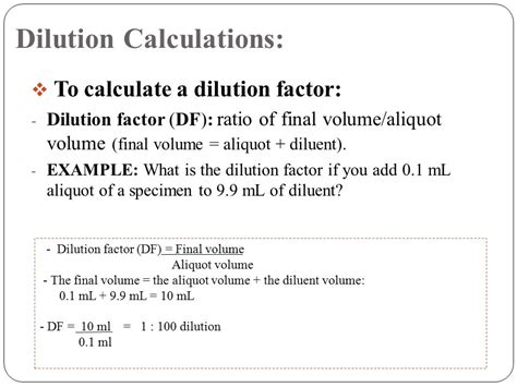 Calculating Dilution Factor 50 Off