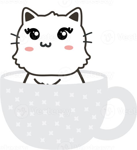 Cat on teacup cartoon character crop-out 14575158 PNG