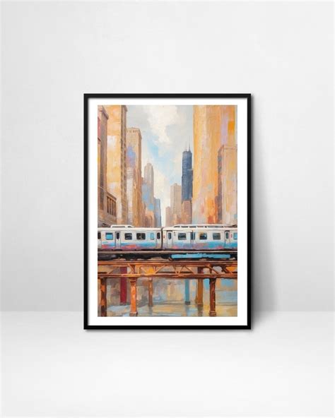 Chicago L Train Wall Art Printable, Chicago Travel Poster Digital Download, Chicago Wall Decor ...