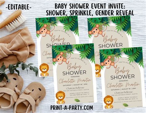 Editable Jungle Baby Shower Invitation | Jungle Baby Theme | Jungle ...