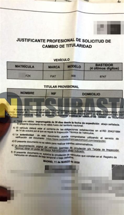 Justificante Profesional De Cambio De Titularidad Actualizado Enero 2025