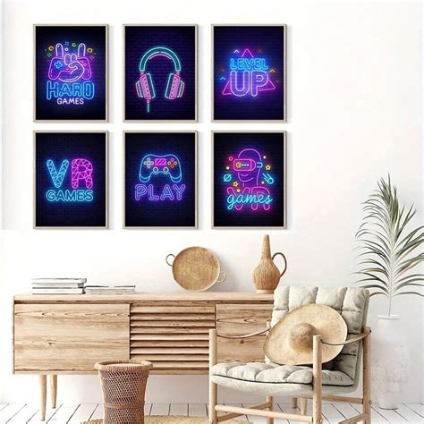 Pcs Set Colorful Video Game Neon Posters For Gaming Room Decor