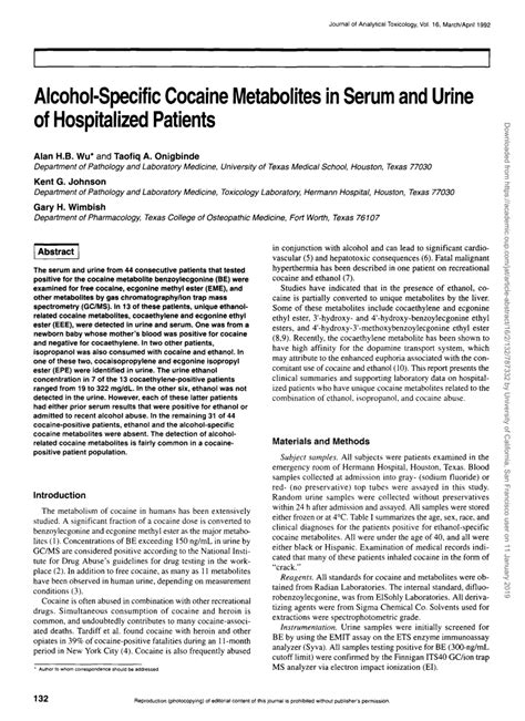 (PDF) Alcohol-Specific Cocaine Metabolites in Serum and Urine of ...