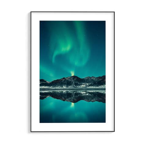 Northern Lights & Mountain Poster Astronomy Landscape Scandinavian Boho ...