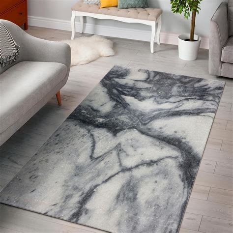 Dark Grey White Marble Print Area Rug Grey And White Rug Marble