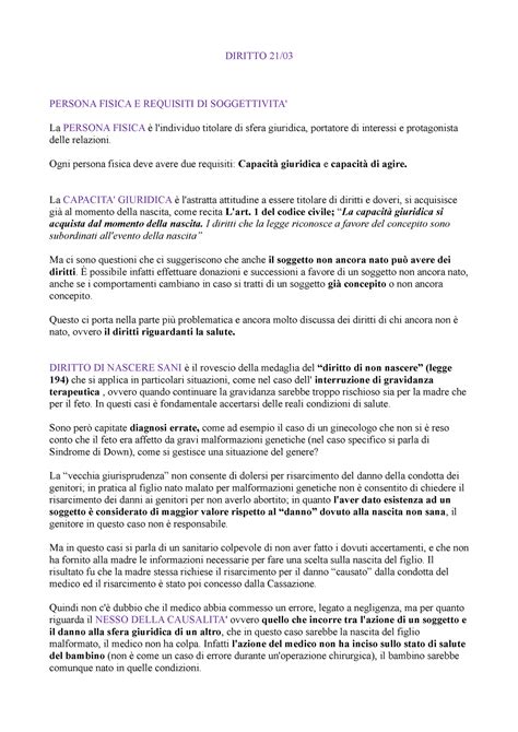 Appunti Diritto 21 03 DIRITTO 21 PERSONA FISICA E REQUISITI DI