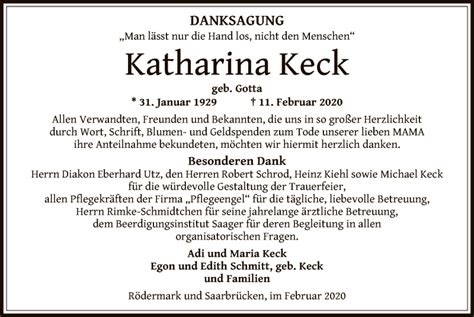 Traueranzeigen Von Katharina Keck Trauer Op Online De