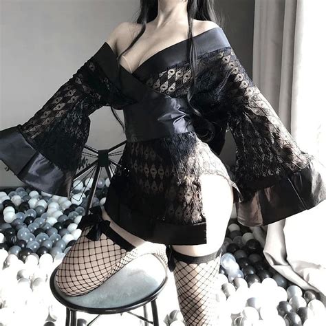 New Sexy Lingerie Dark Japanese Kimono Blake Night Dress Cosplay