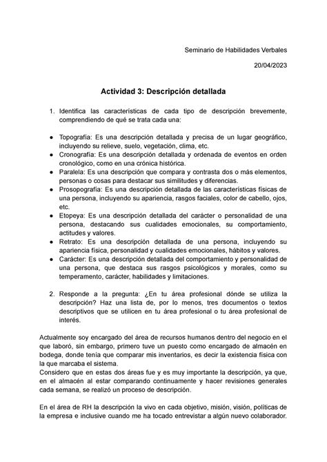 Actividad 3 Descripción detallada Seminario de Habilidades Verbales