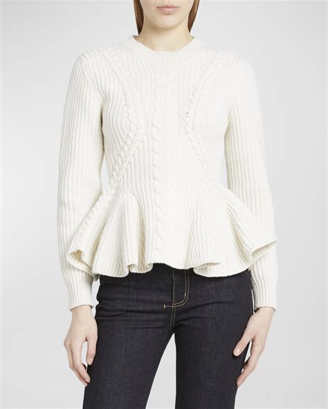 Alexander Mcqueen Cable Wool Cashmere Peplum Sweater Neiman Marcus