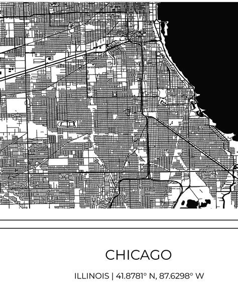 Chicago Map, Map of Chicago, Black White Chicago Map, Chicago Poster