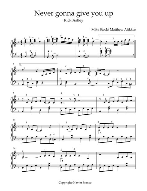 Never Gonna Give You Up Rick Astley Piano Sheet Music In D Minor Intermediate Level Etsy