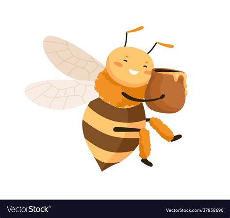 Happy Cute Bee Holding And Hugging Clay Pot Vector Image