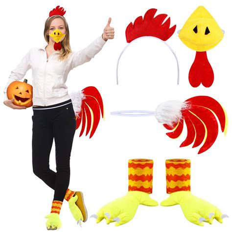 Hotop 4 Pcs Chicken Costume for Halloween Cosplay with Headband Rooster