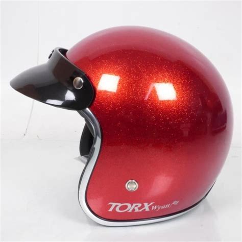 Casque Bol Jet Torx Wyatt Rouge Brillant Taille S Pour Moto Scooter