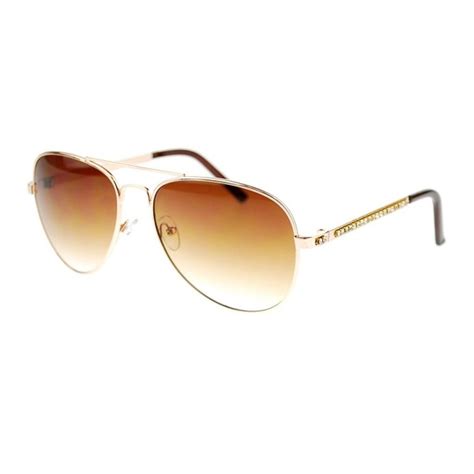 Diva Luxury Bling Rhinestone Iced Out Metal Rim Aviator Sunglasses Gold Cu11ol5t6rz