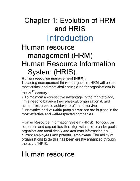 Hris 01 Ch 1 Chapter 1 Evolution Of Hrm And Hris Introduction