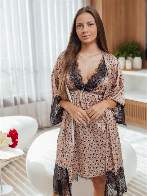 Duo Camisola Robe Camisola Onça Corações Oui Lingerie Peças